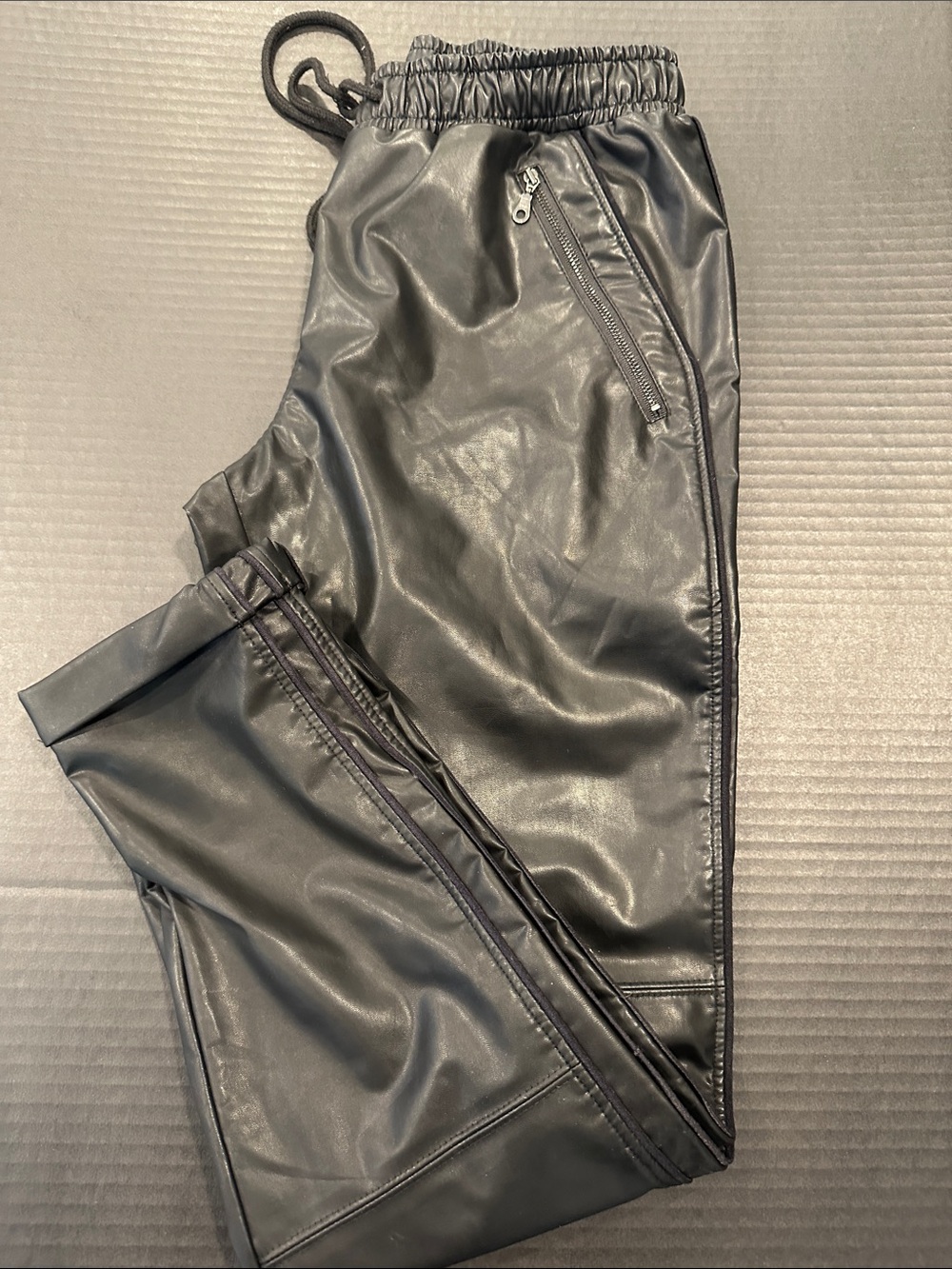 David Lerner Black Faux Leather Jogger Track Pants